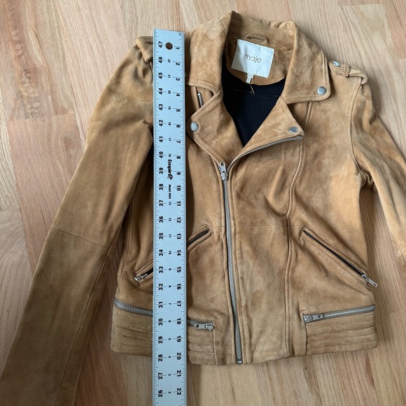 Maje Tan Caramel Brown Goat Suede Women's Biker Jacket Size 40 - Picture 11 of 12